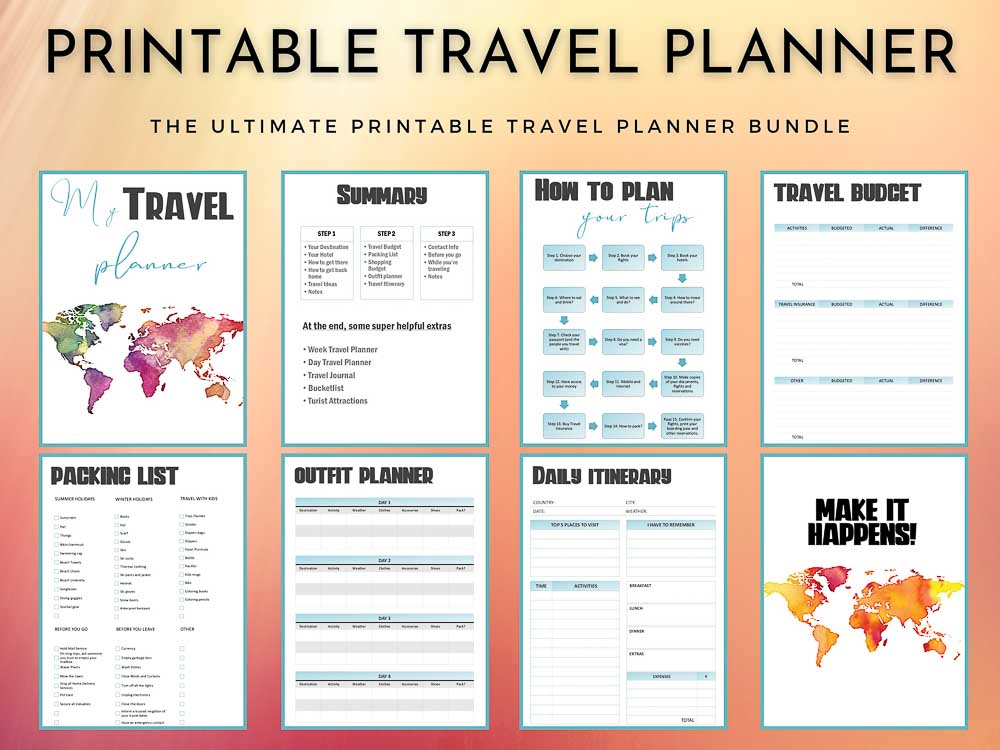 Printable Travel Planner Green – Touristear Travel Shop